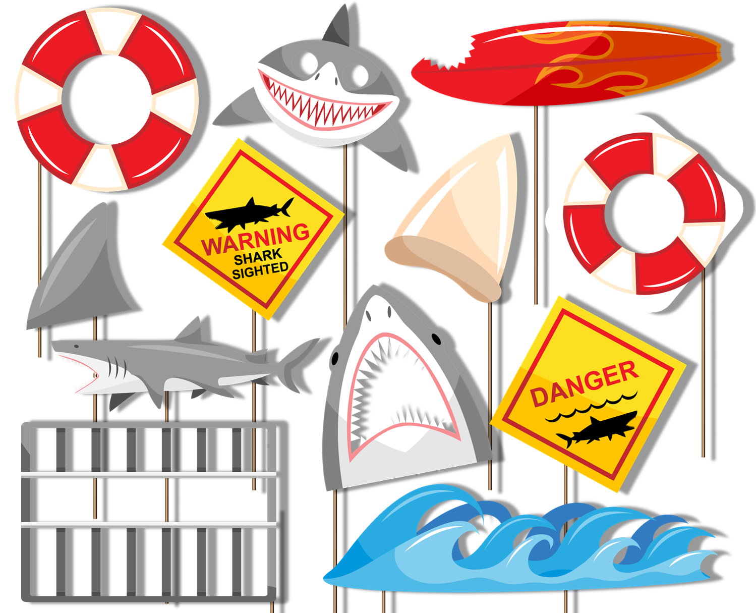 Shark Photo Booth Props 20pcs Assembled - BirthdayGalore.com
