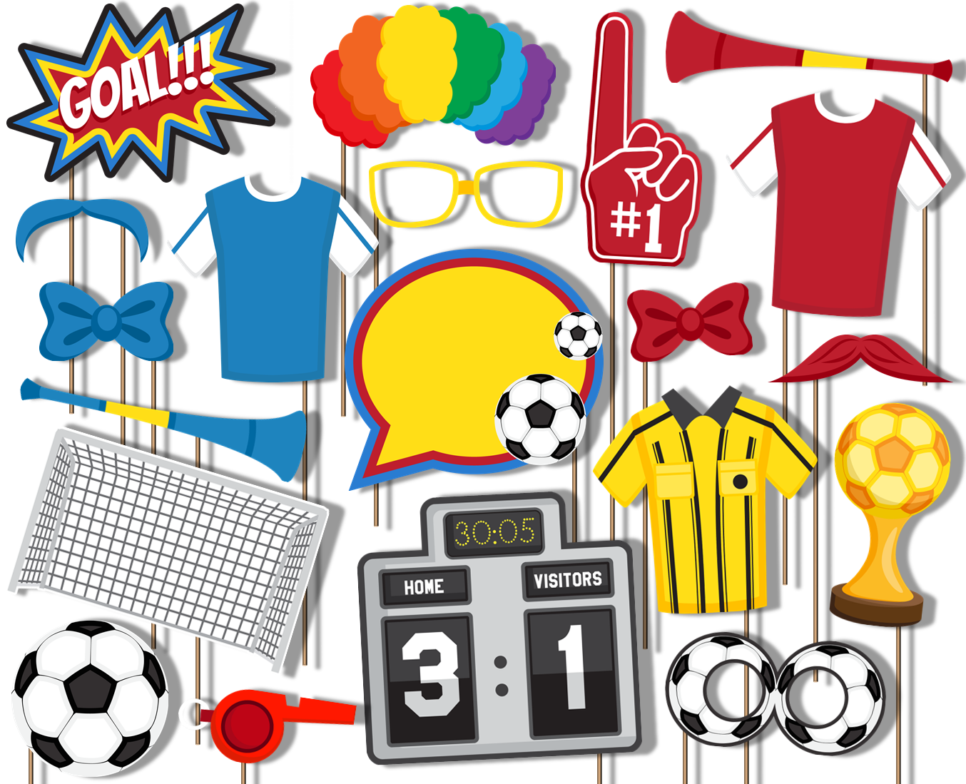 Soccer Photo Booth Props 20pcs Assembled - BirthdayGalore.com