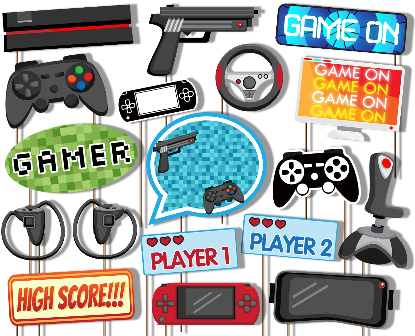 Video Game Photo Booth Props 20pcs Assembled - BirthdayGalore.com