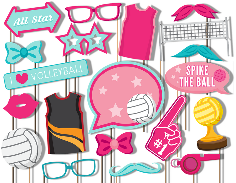 Volleyball Photo Booth Props 20pcs Assembled - BirthdayGalore.com