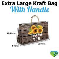 Sunflower Thank You Large Birthday Gift Bags Vogue Kraft Shopping Bags with Handles (11.5x16x6 inches)