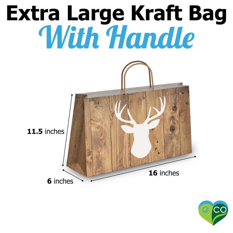 Deer Head Large Birthday Gift Bags Vogue Kraft Shopping Bags with Handles (11.5x16x6 inches)