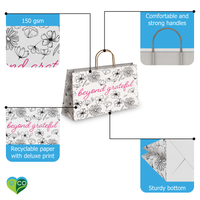 Black and White Floral Large Birthday Gift Bags Vogue Kraft Shopping Bags With Handles (11.5x16x6 inches)