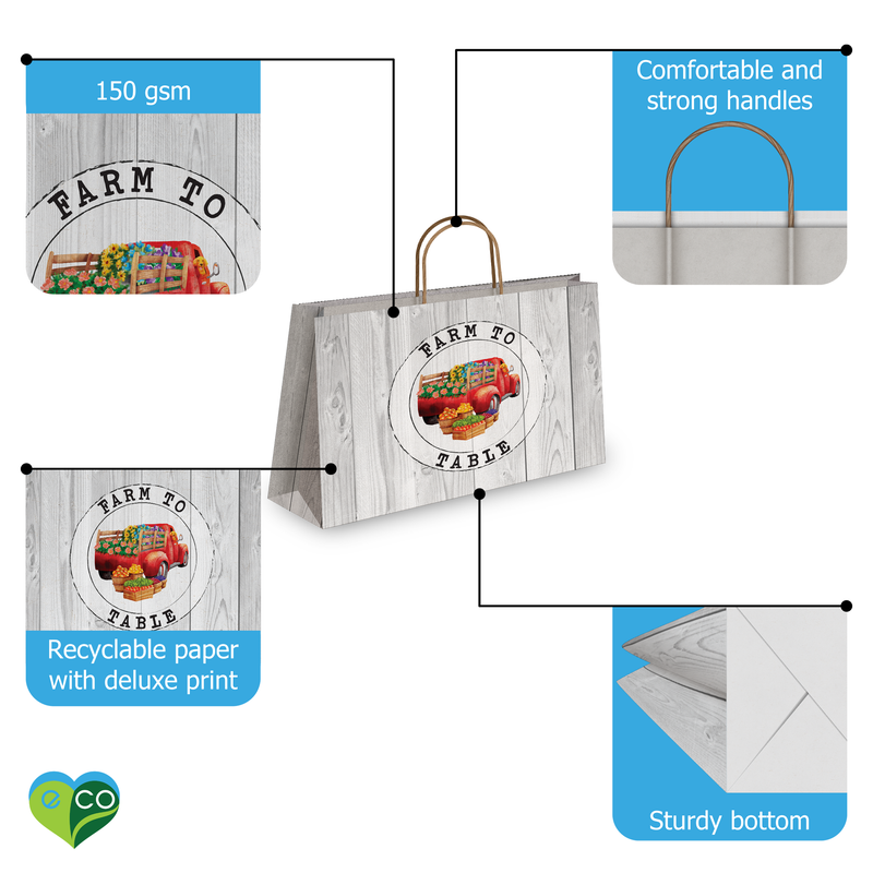 Farm to Table Large Birthday Gift Bags Vogue Kraft Shopping Bags with Handles (11.5x16x6 inches)