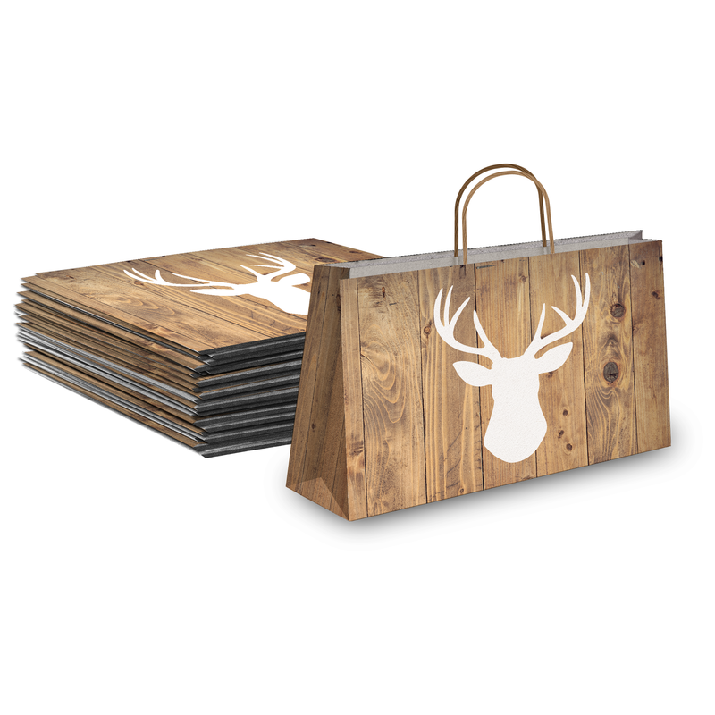 Deer Head Large Birthday Gift Bags Vogue Kraft Shopping Bags with Handles (11.5x16x6 inches)