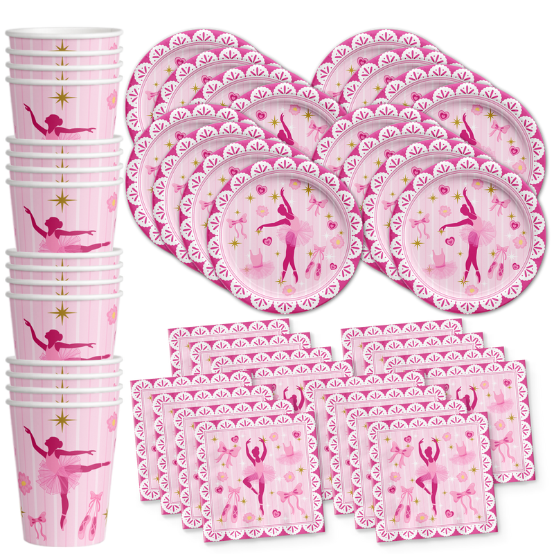 Little Ballerina Birthday Party Tableware Kit For 16 Guests - BirthdayGalore.com