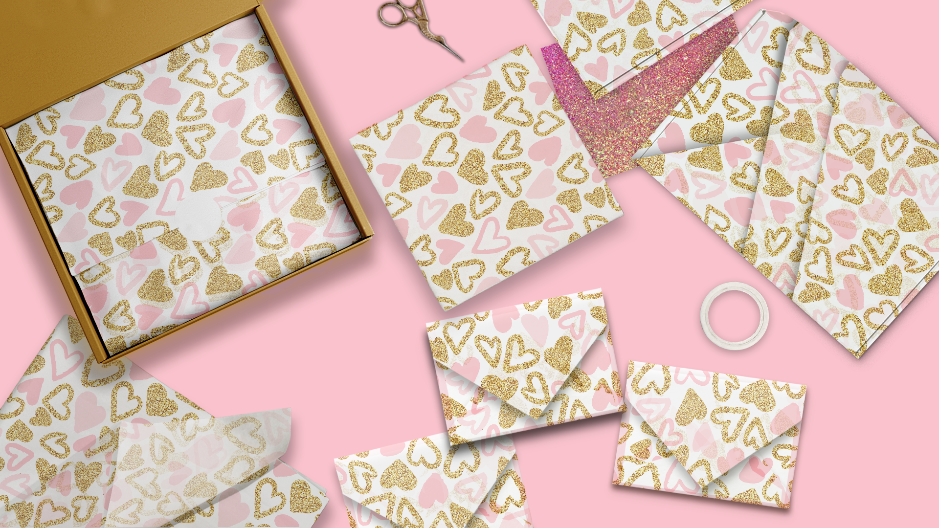 Pink and Gold Hearts Tissue Paper
