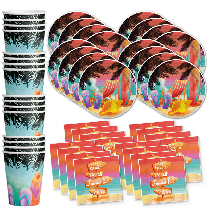 Beach Party Birthday Party Tableware Kit For 16 Guests