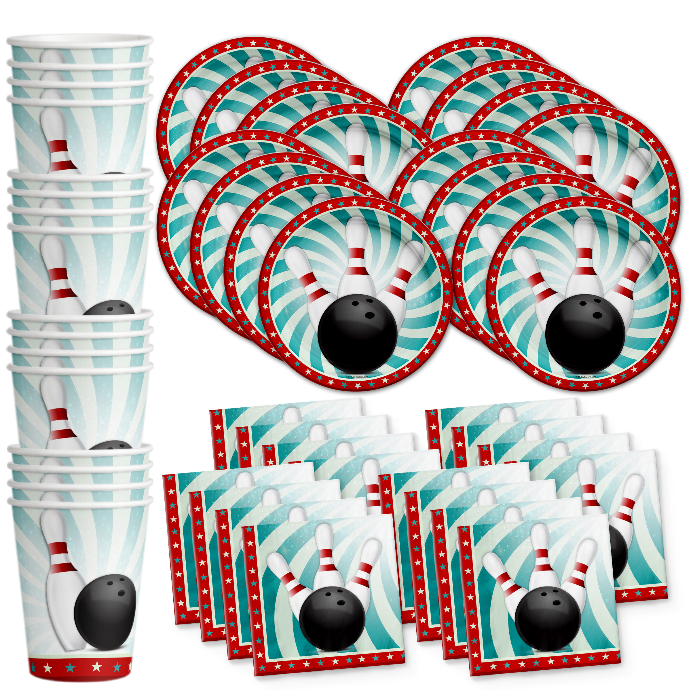 Bowling Fun Birthday Party Tableware Kit For 16 Guests - BirthdayGalore.com