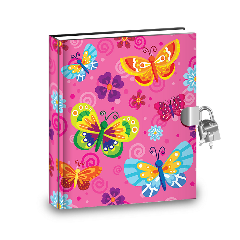 Gift Idea: Pink Butterfly Kids Diary With Lock - BirthdayGalore.com