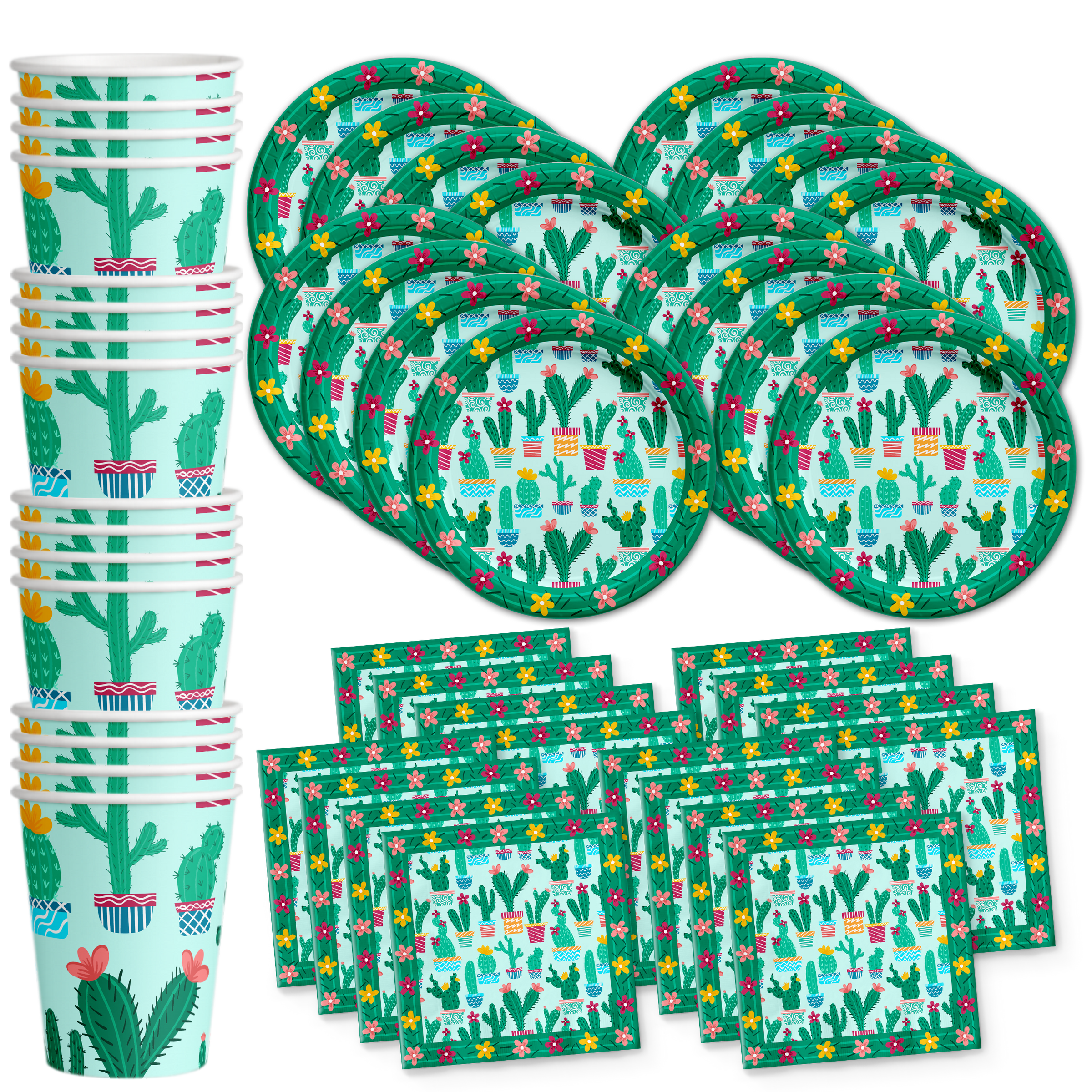 Cactus Birthday Party Tableware Kit For 16 Guests - BirthdayGalore.com
