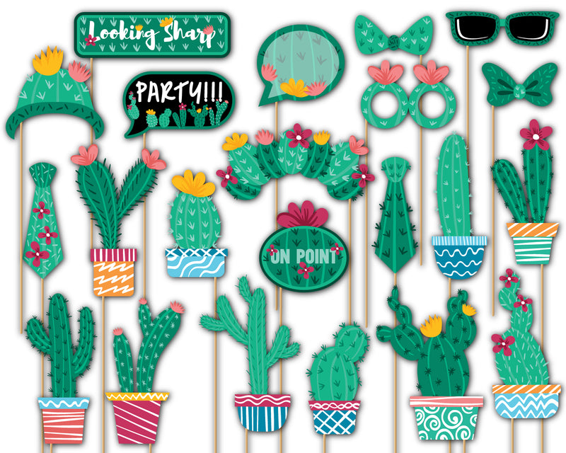 Cactus Photo Booth Props 20pcs Assembled - BirthdayGalore.com