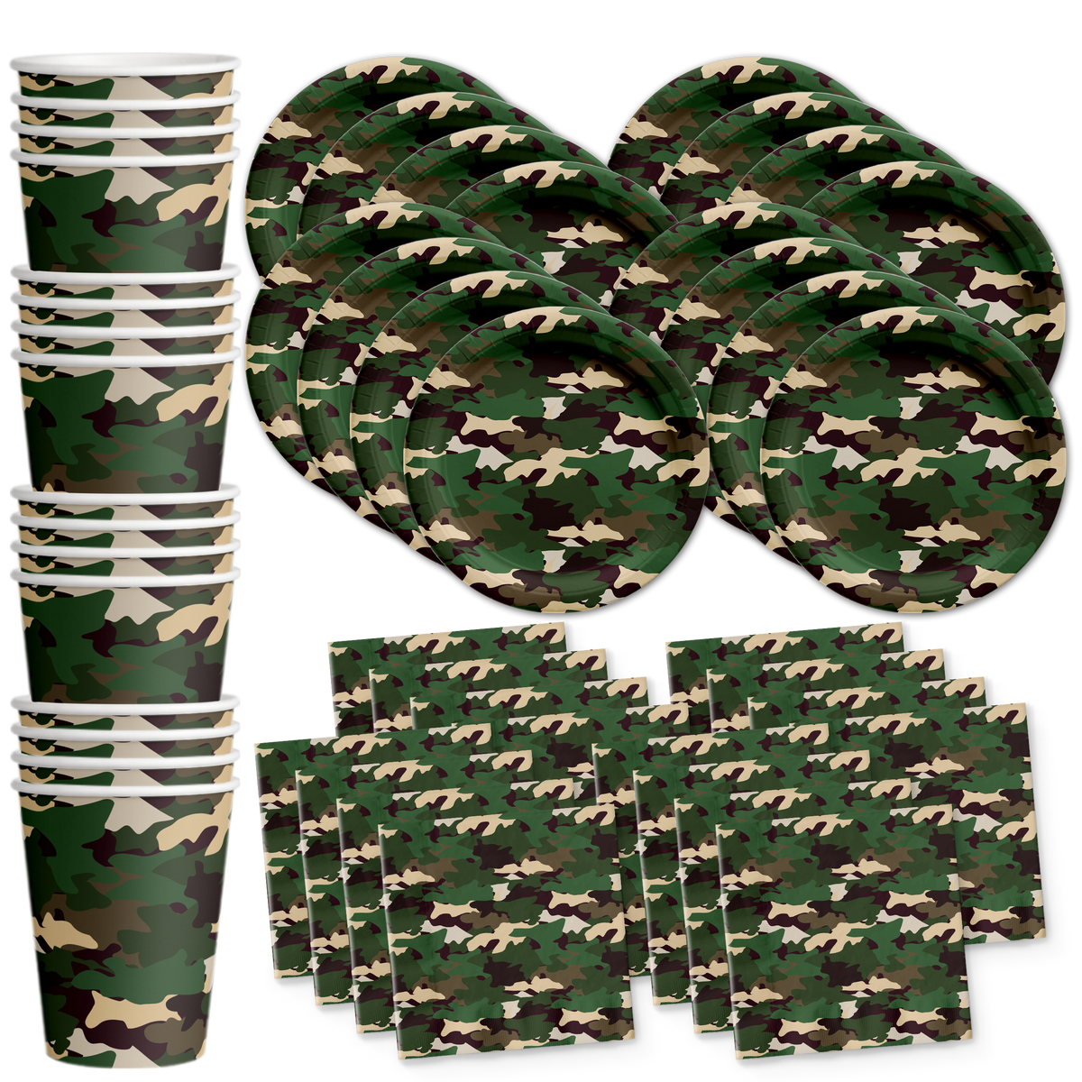 Classic Camo Birthday Party Tableware Kit For 16 Guests - BirthdayGalore.com
