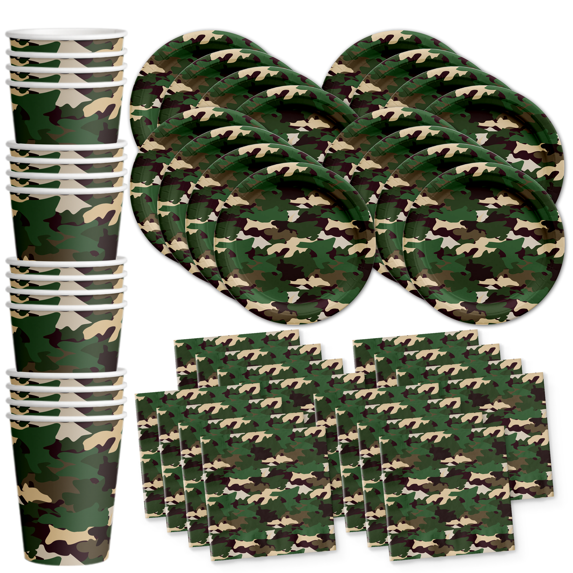 Classic Camo Birthday Party Tableware Kit For 16 Guests - BirthdayGalore.com