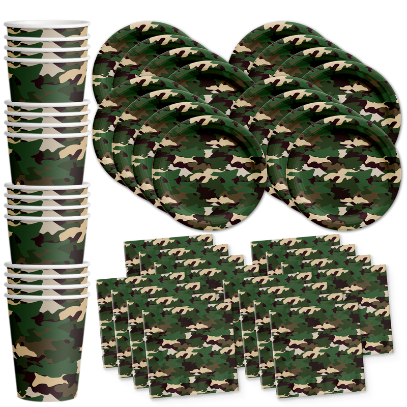 Classic Camo Birthday Party Tableware Kit For 16 Guests - BirthdayGalore.com
