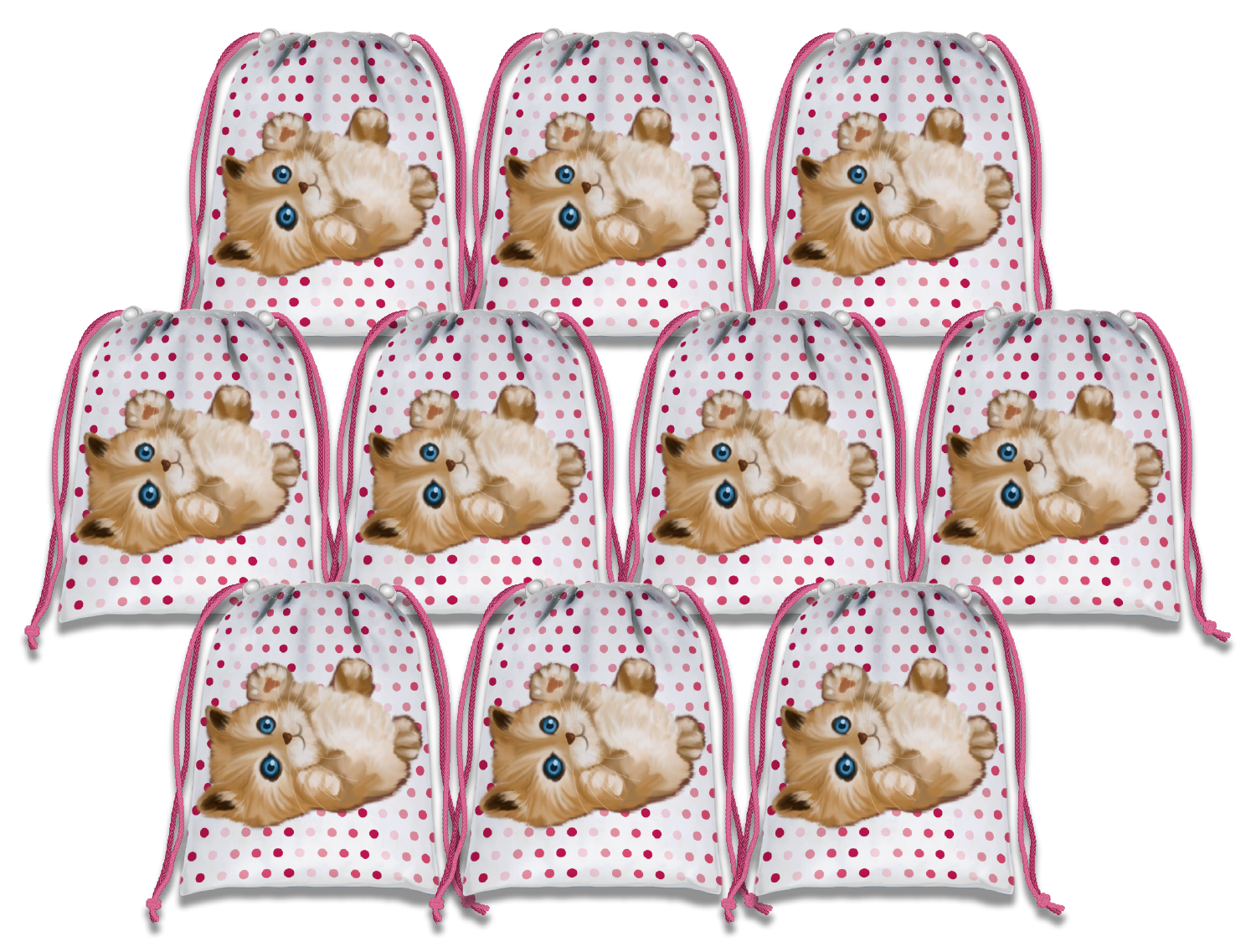 Kitty Cat Drawstring Tote Bag (10 Pack) - BirthdayGalore.com