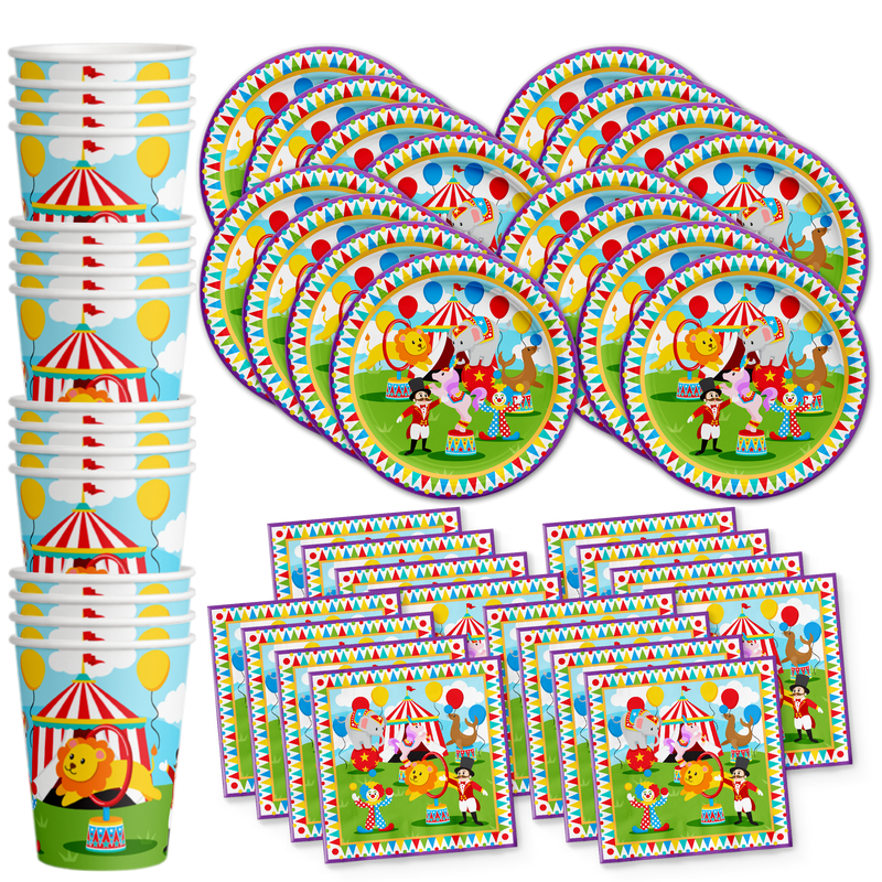 Circus Carnival Birthday Party Tableware Kit For 16 Guests - BirthdayGalore.com