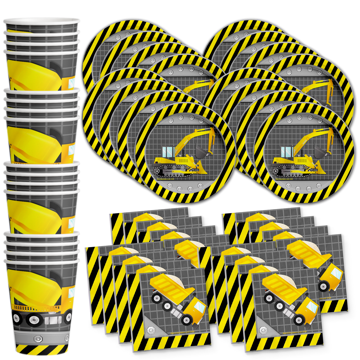 Construction Trucks Birthday Party Tableware Kit For 16 Guests - BirthdayGalore.com