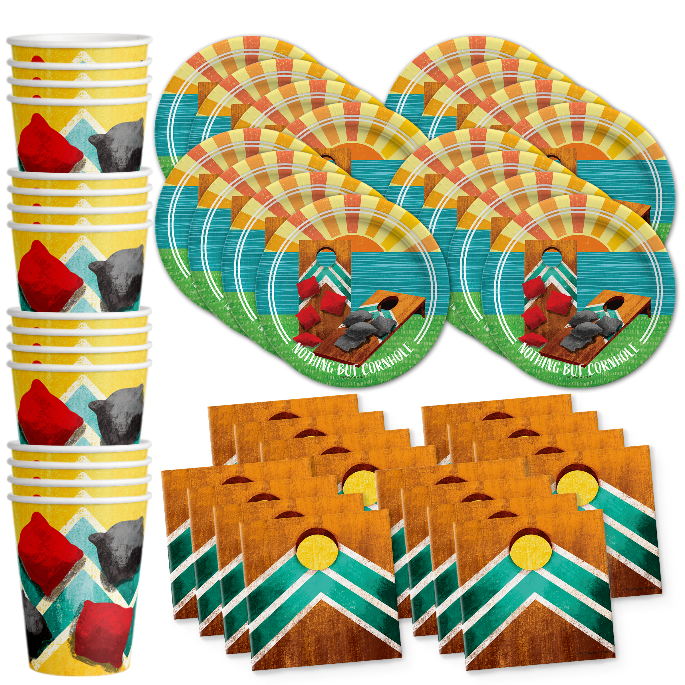 Cornhole Birthday Party Tableware Kit For 16 Guests