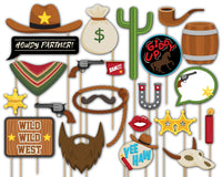 Cowboy Photo Booth Props 20pcs Assembled - BirthdayGalore.com