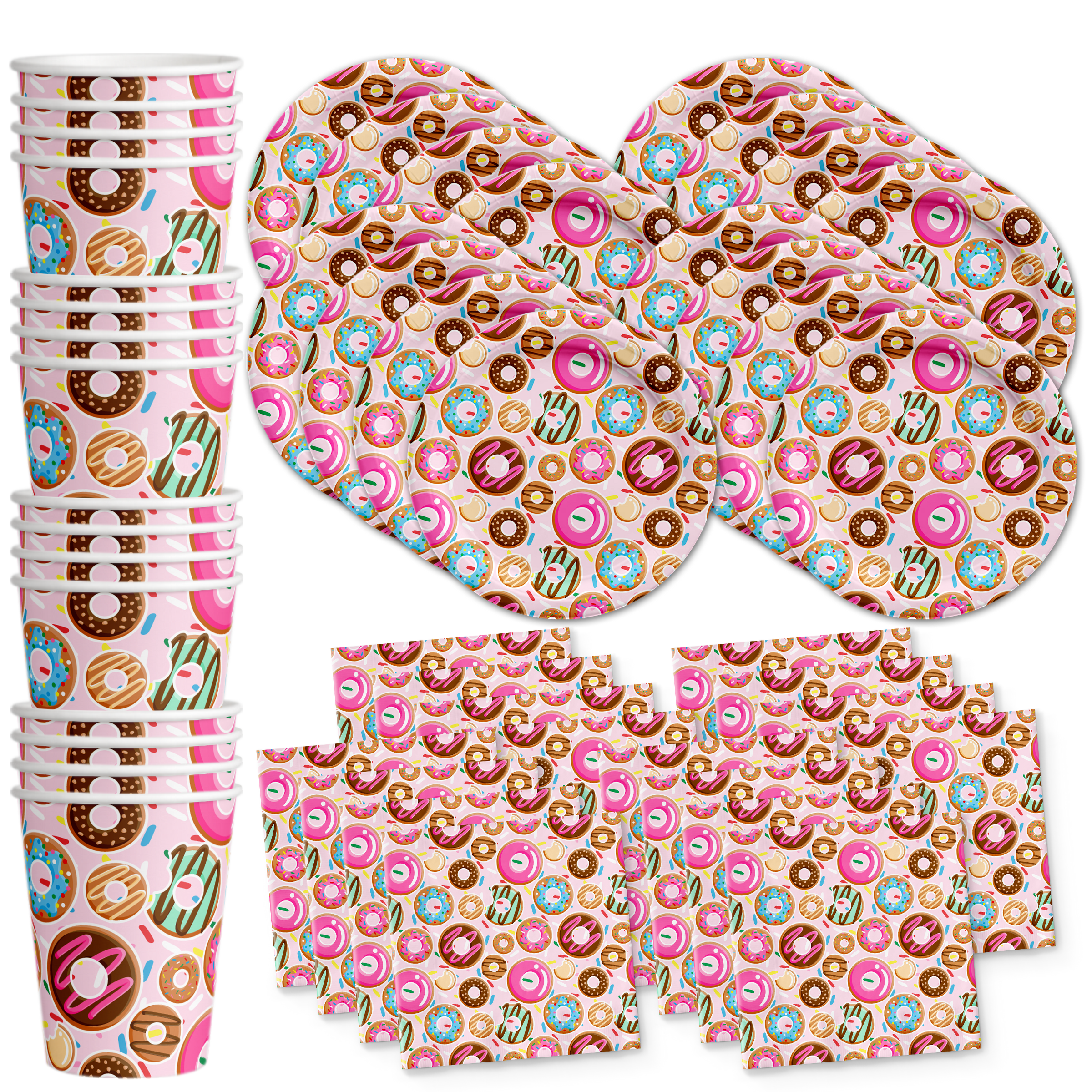 Donut Shoppe Birthday Party Tableware Kit For 16 Guests - BirthdayGalore.com