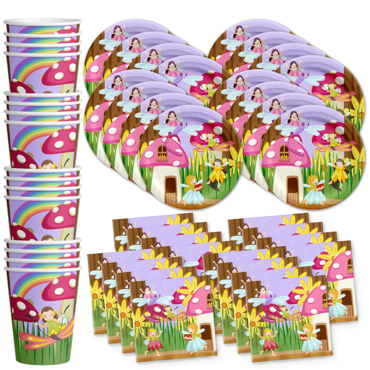 Fairy Garden Birthday Party Tableware Kit For 16 Guests - BirthdayGalore.com