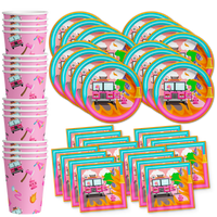 Fire Truck Girl Birthday Party Tableware Kit For 16 Guests - BirthdayGalore.com