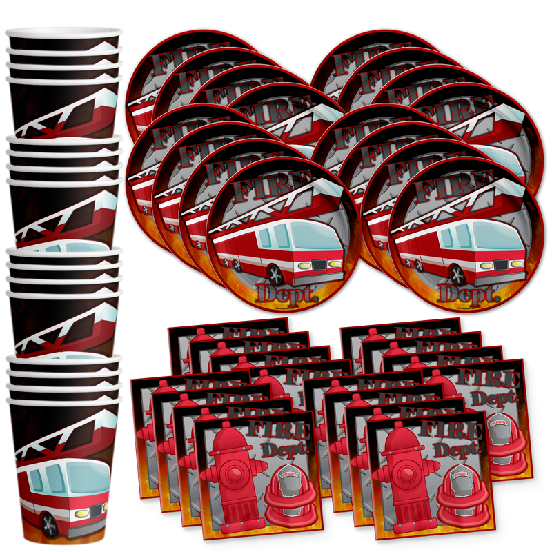 Fire Fighter Birthday Party Tableware Kit For 16 Guests - BirthdayGalore.com