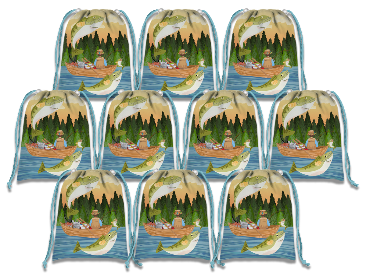 Gone Fishing Drawstring Tote Bag (10 Pack) - BirthdayGalore.com
