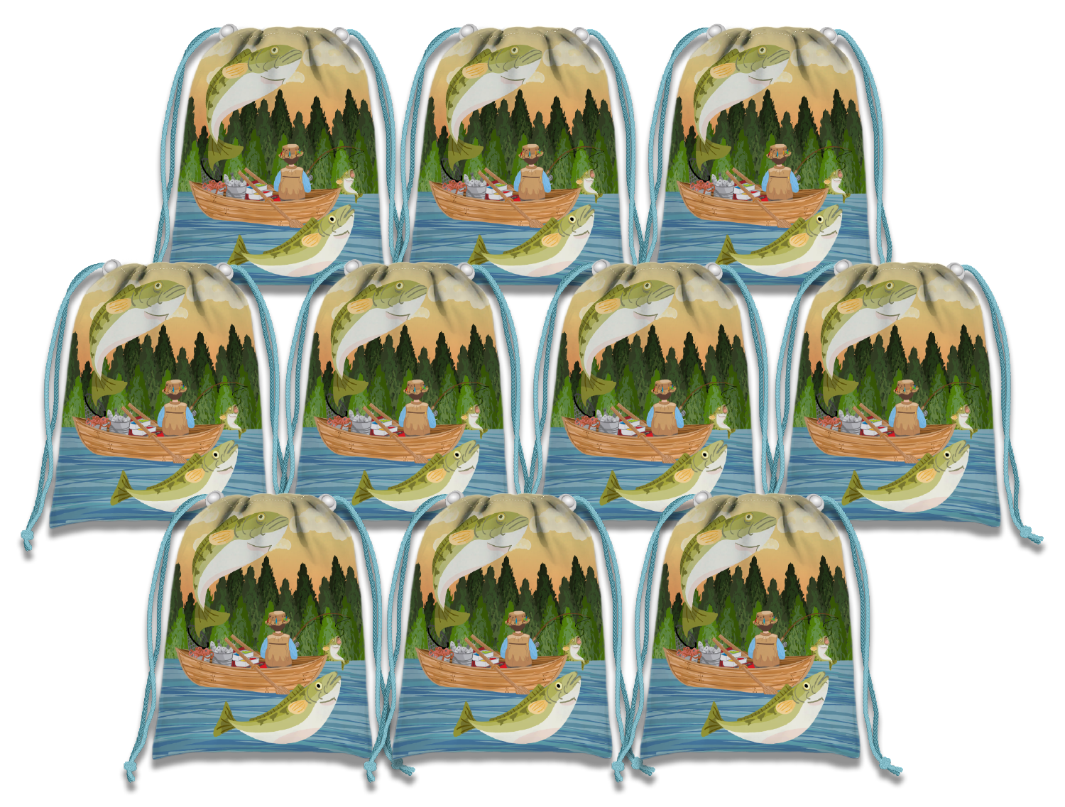 Gone Fishing Drawstring Tote Bag (10 Pack) - BirthdayGalore.com