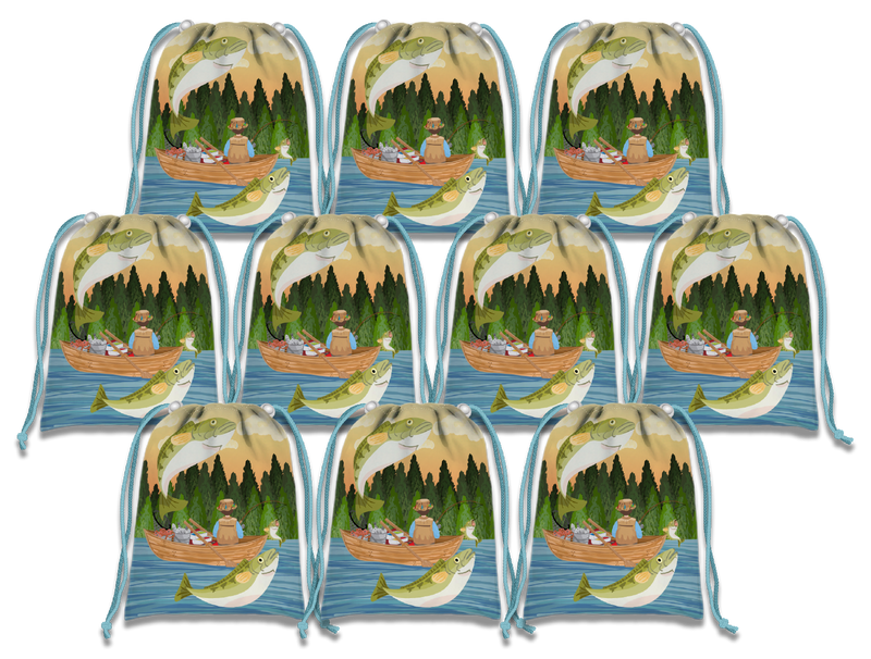 Gone Fishing Drawstring Tote Bag (10 Pack) - BirthdayGalore.com