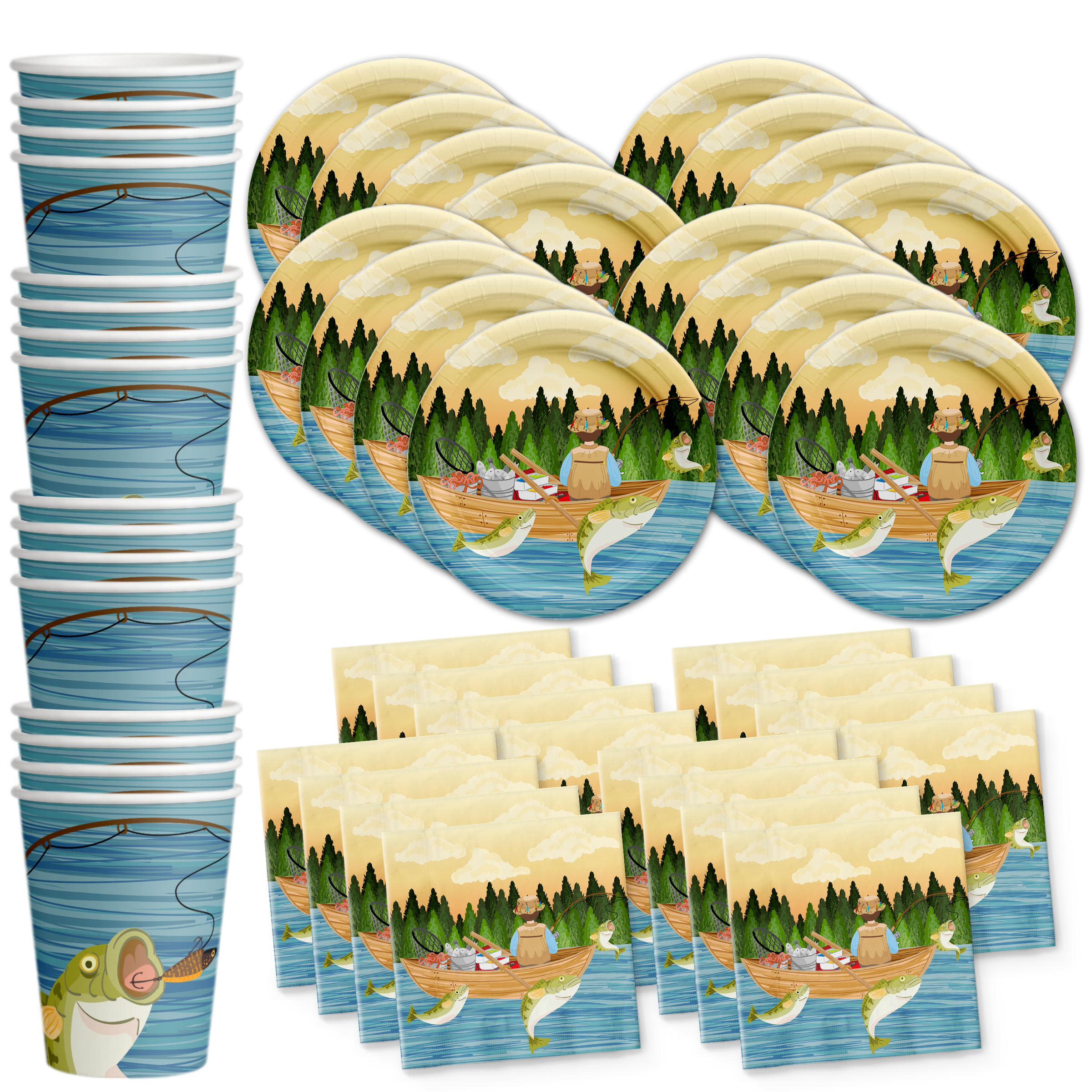 Gone Fishing Party Birthday Party Tableware Kit For 16 Guests - BirthdayGalore.com