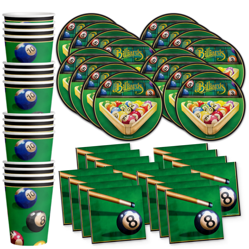 Billiards Birthday Party Tableware Kit For 16 Guests