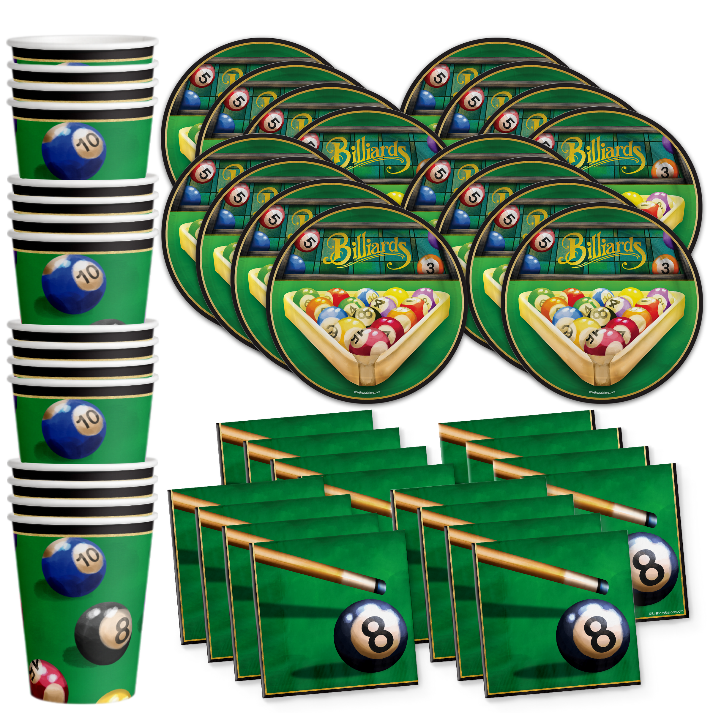 Billiards Birthday Party Tableware Kit For 16 Guests