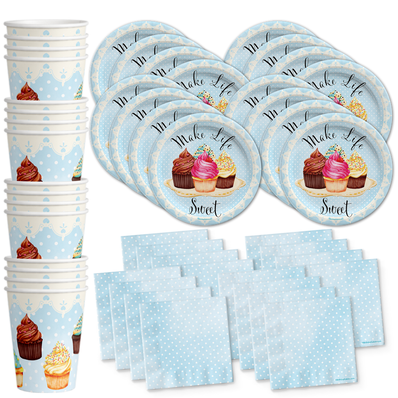 Cupcake Party Birthday Party Tableware Kit For 16 Guests