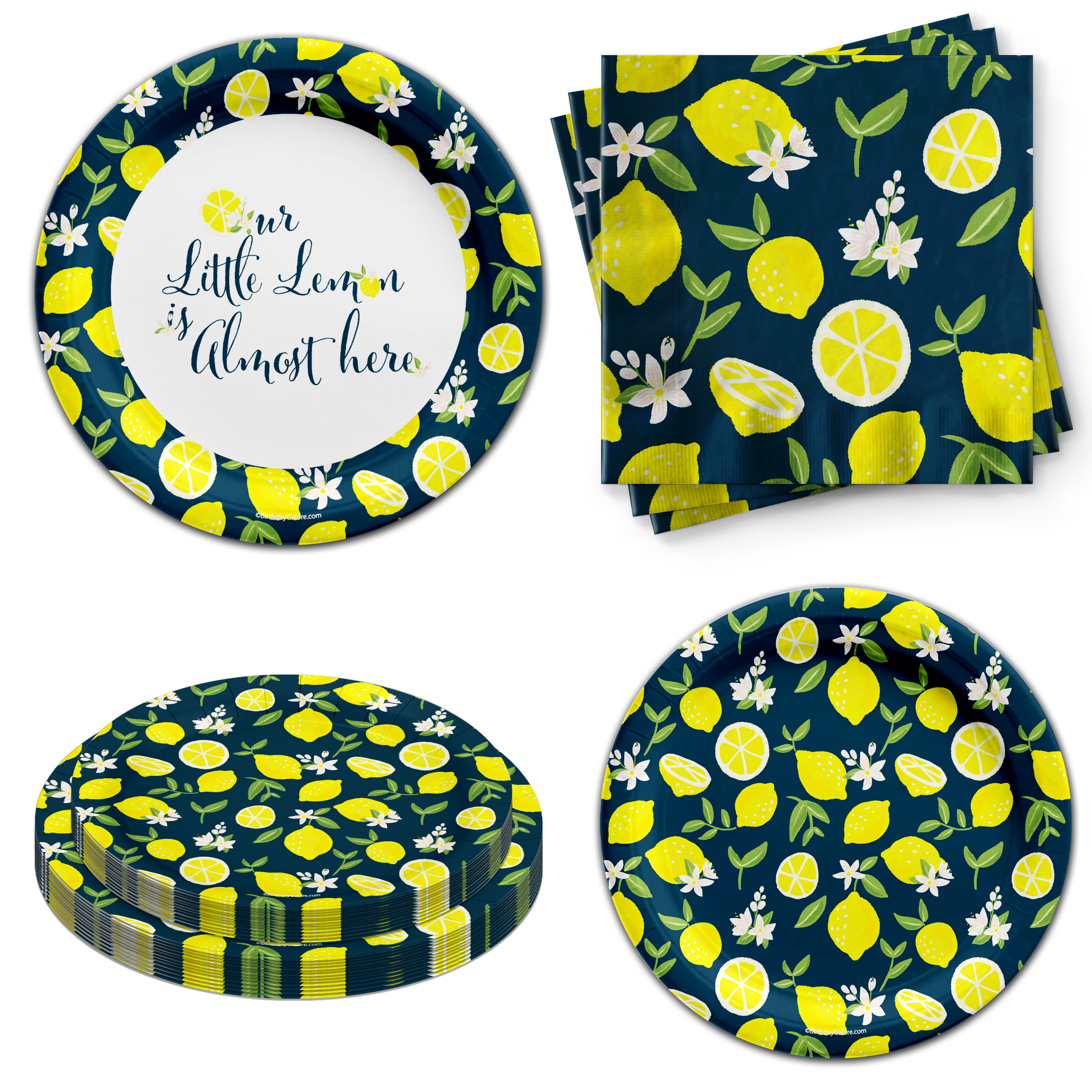 Lemon Baby Shower Tableware Kit For 24 Guests