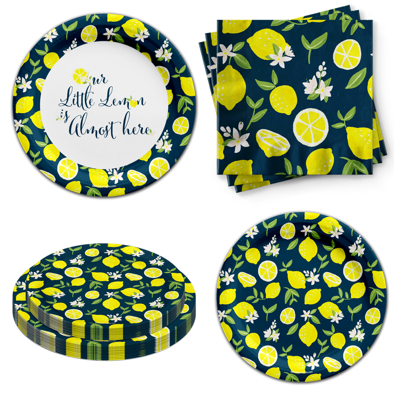 Lemon Baby Shower Tableware Kit For 24 Guests