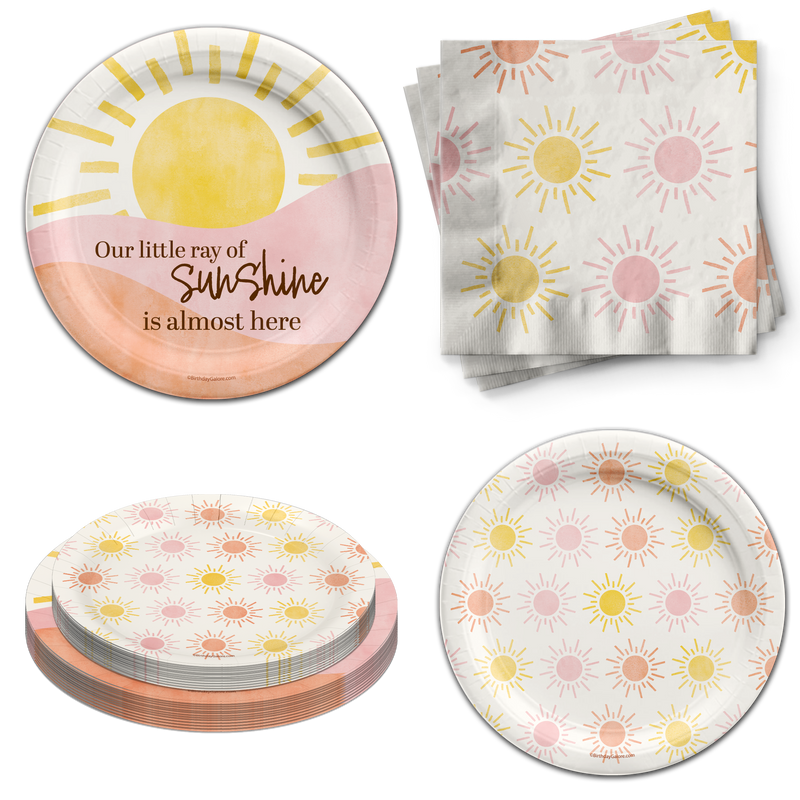 Little Ray of Sunshine Baby Shower Tableware Kit For 24 Guests