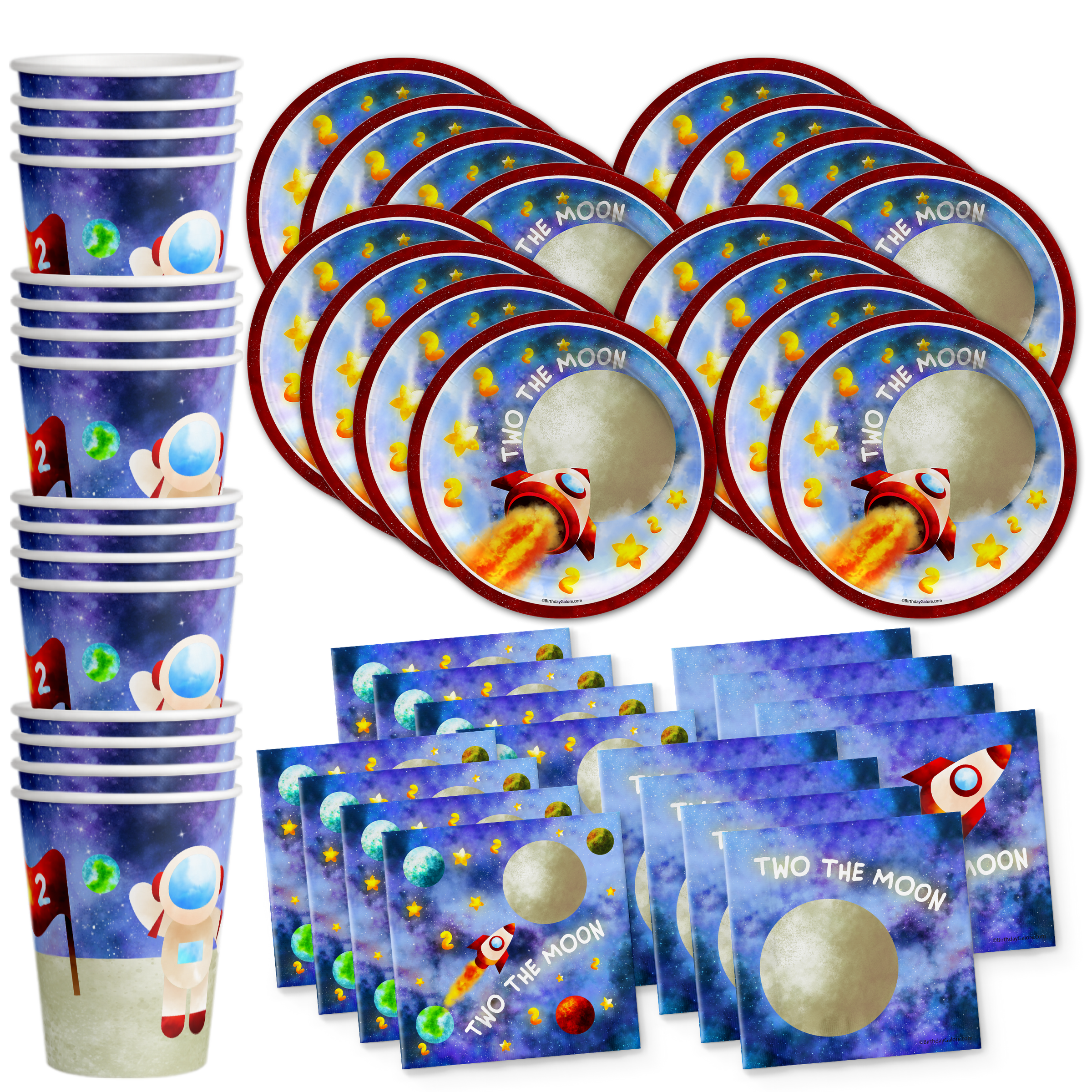 Two The Moon 2nd Birthday Party Tableware Kit For 16 Guests