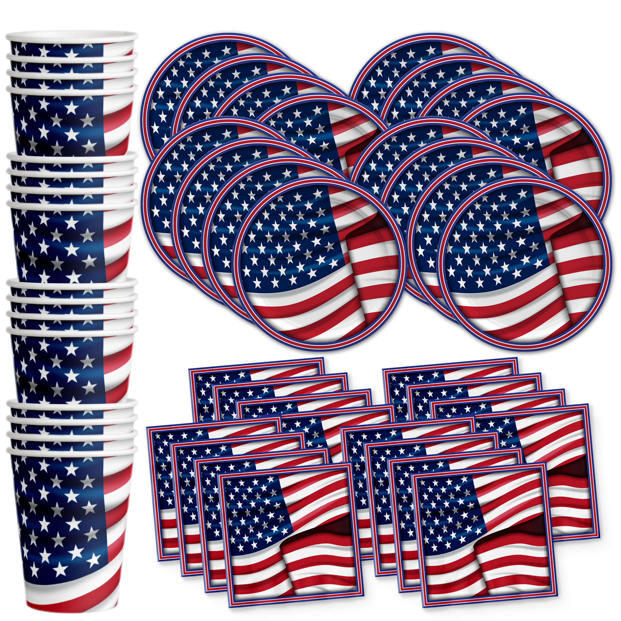 American Flag Patriotic Party Tableware Kit For 16 Guests - BirthdayGalore.com