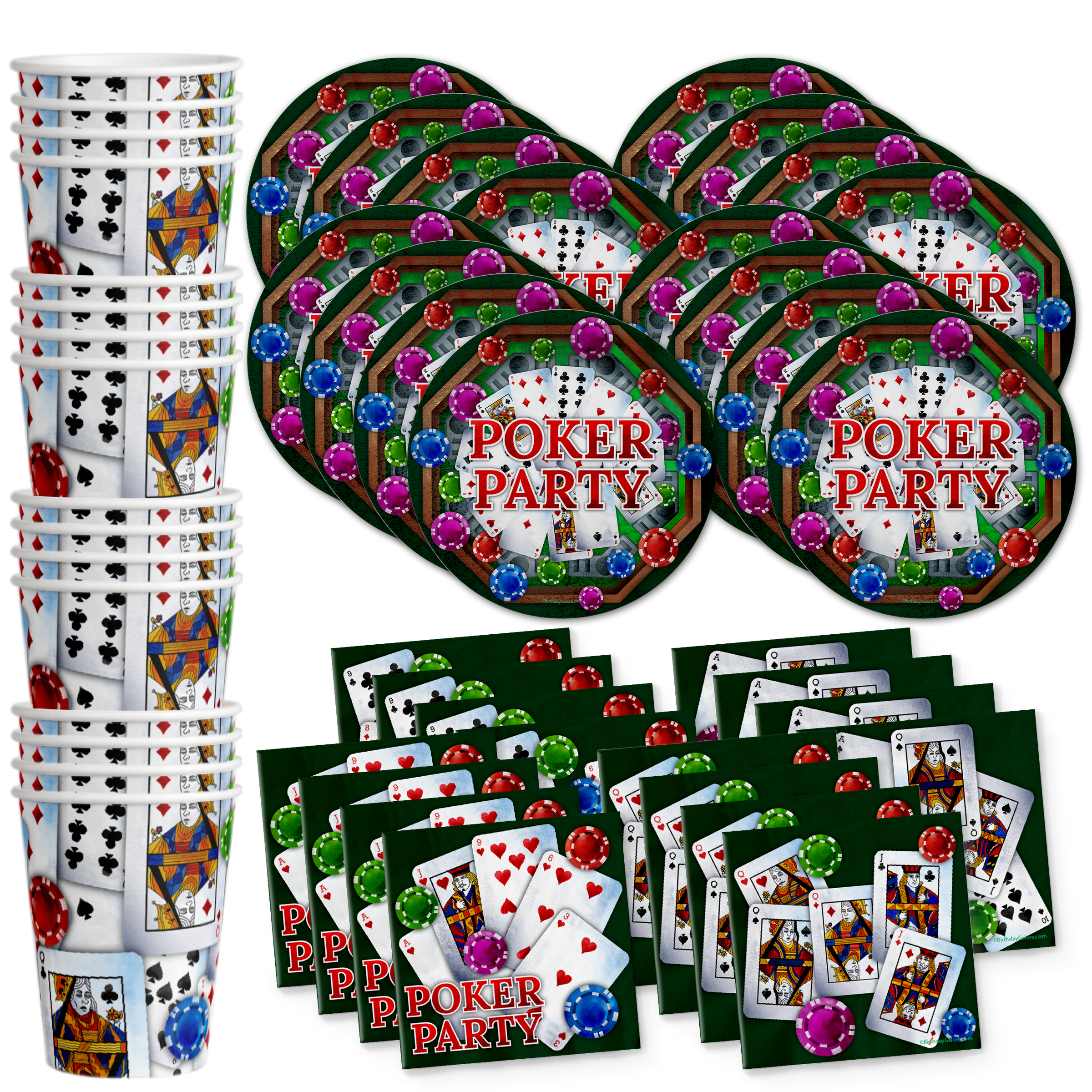 Birthday Galore Poker Party Tableware Kit For 16 Guests