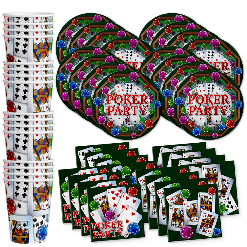 Birthday Galore Poker Party Tableware Kit For 16 Guests
