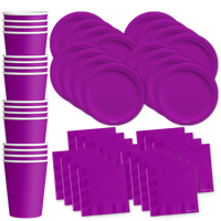 Solid Purple Birthday Party Tableware Kit For 16 Guests