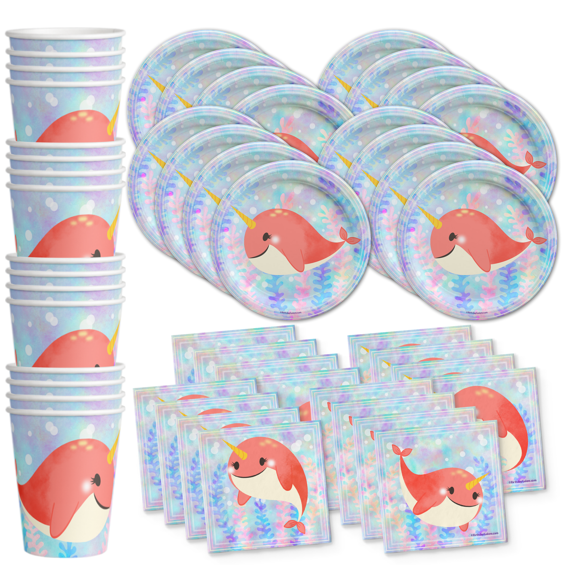 Narwhal Birthday Party Tableware Kit For 16 Guests