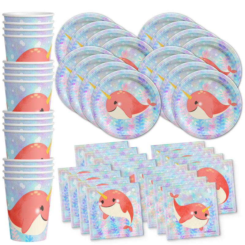 Narwhal Birthday Party Tableware Kit For 16 Guests