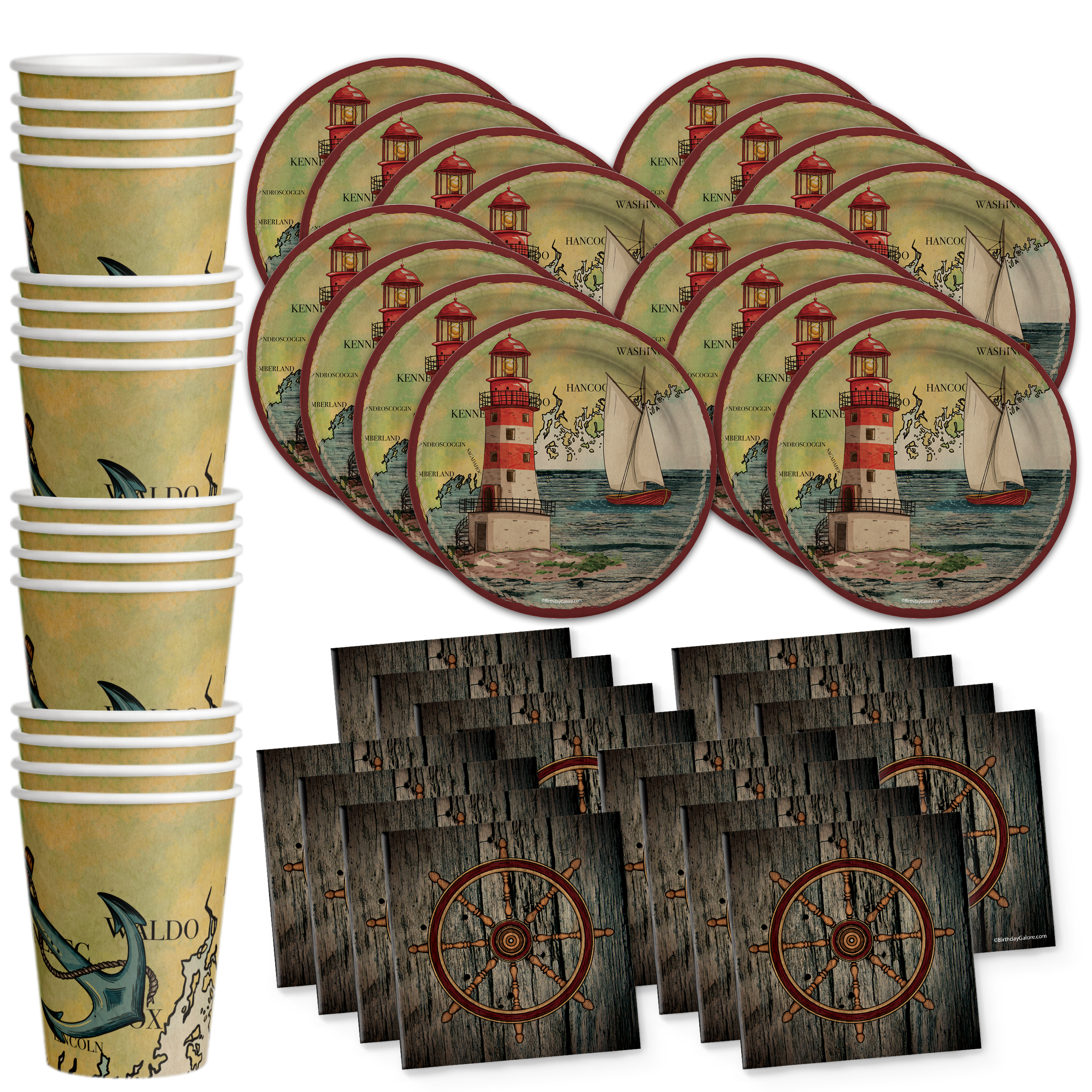 Lighthouse Nautical Birthday Party Tableware Kit For 16 Guests