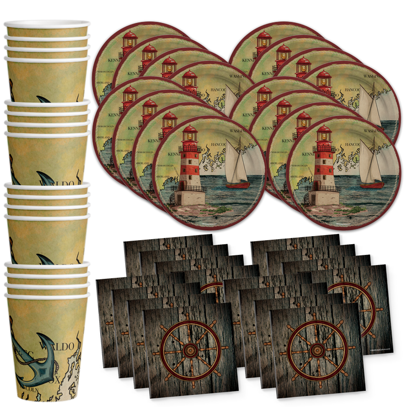 Lighthouse Nautical Birthday Party Tableware Kit For 16 Guests