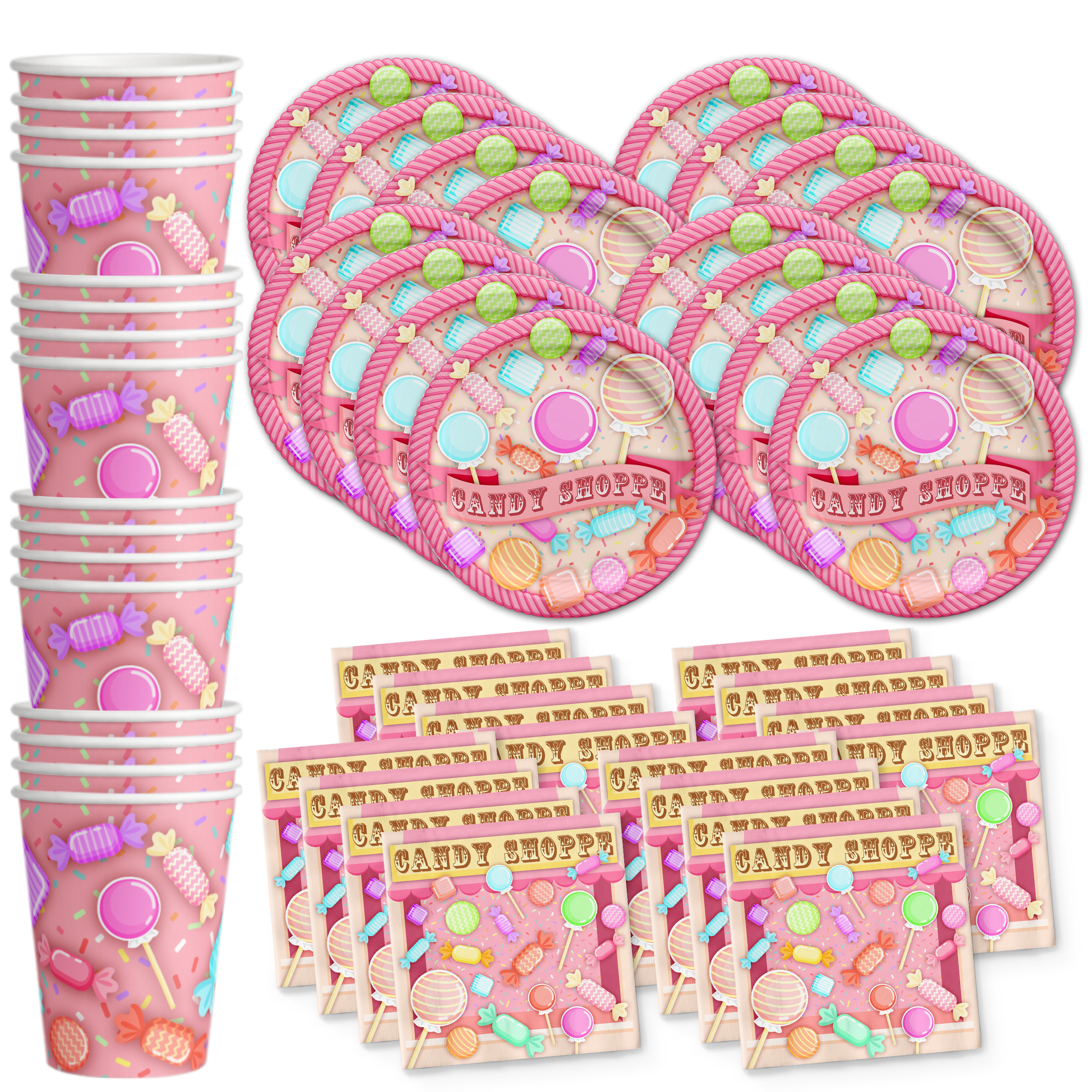 Candy Shoppe Birthday Party Tableware Kit For 16 Guests - BirthdayGalore.com