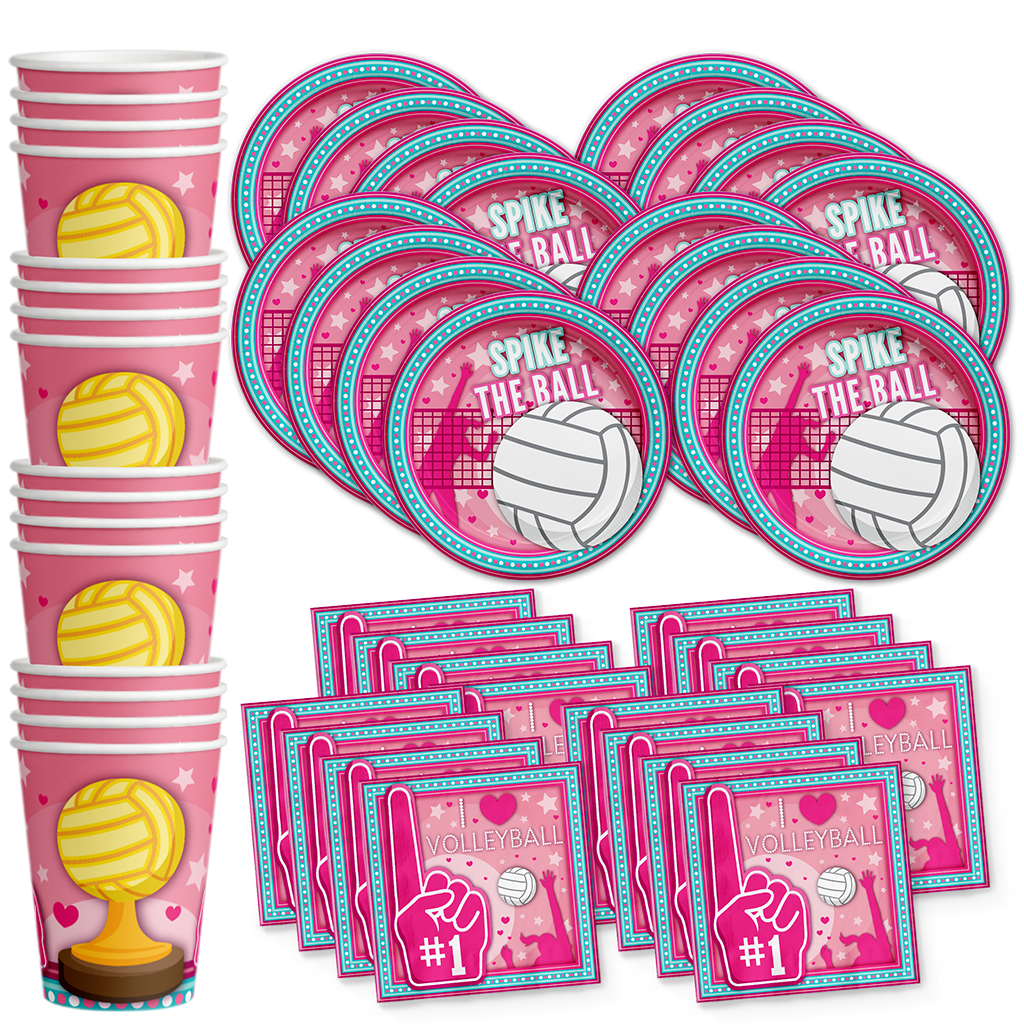 I Love Volleyball Birthday Party Tableware Kit For 16 Guests - BirthdayGalore.com