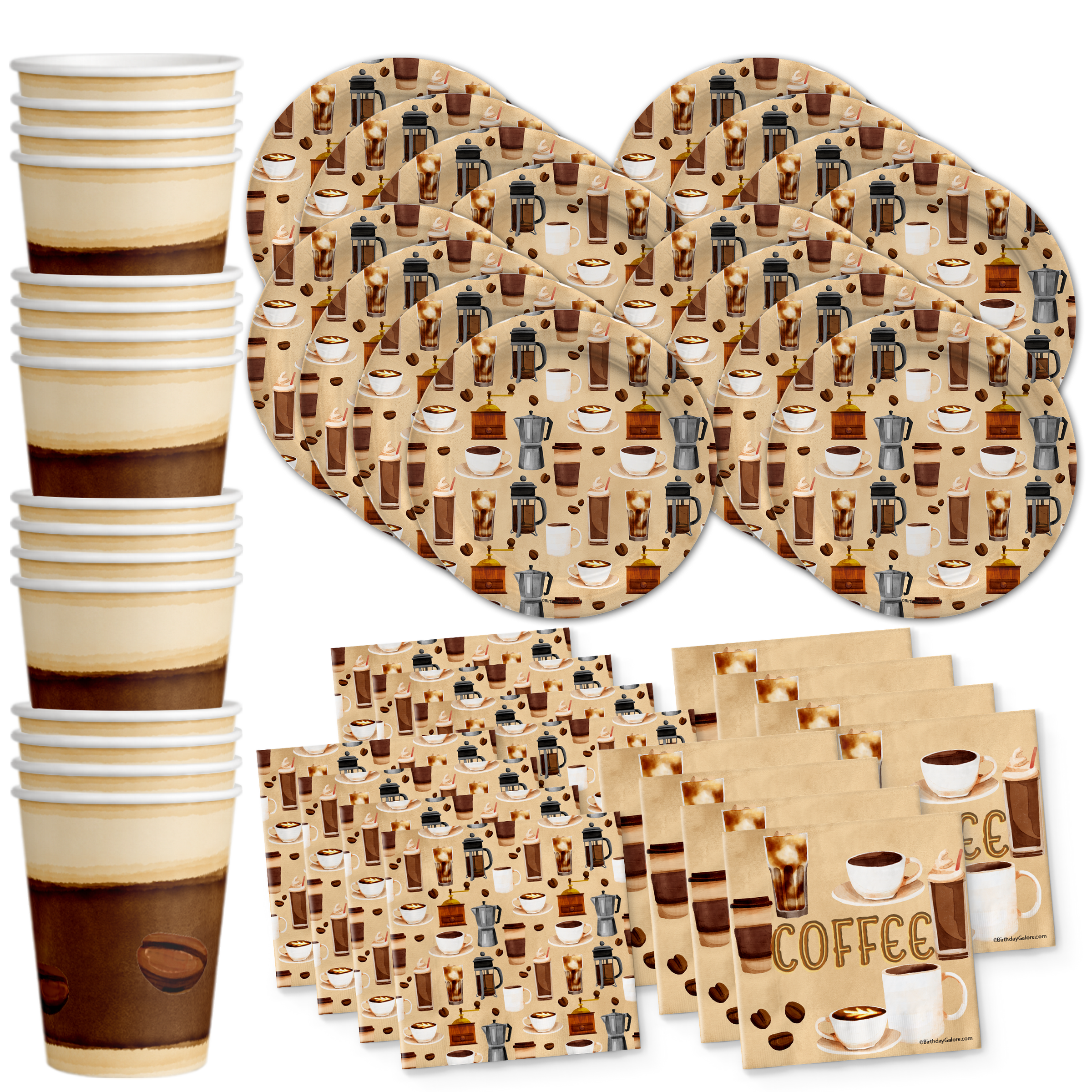 Coffee Birthday Party Tableware Kit For 16 Guests